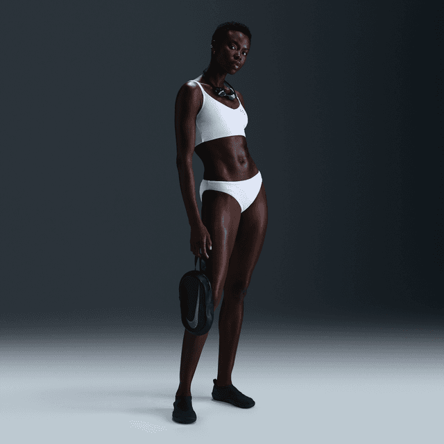 Nike Women's Swim Water Texture Hipster Bikini Bottom in White | NESSF263-100