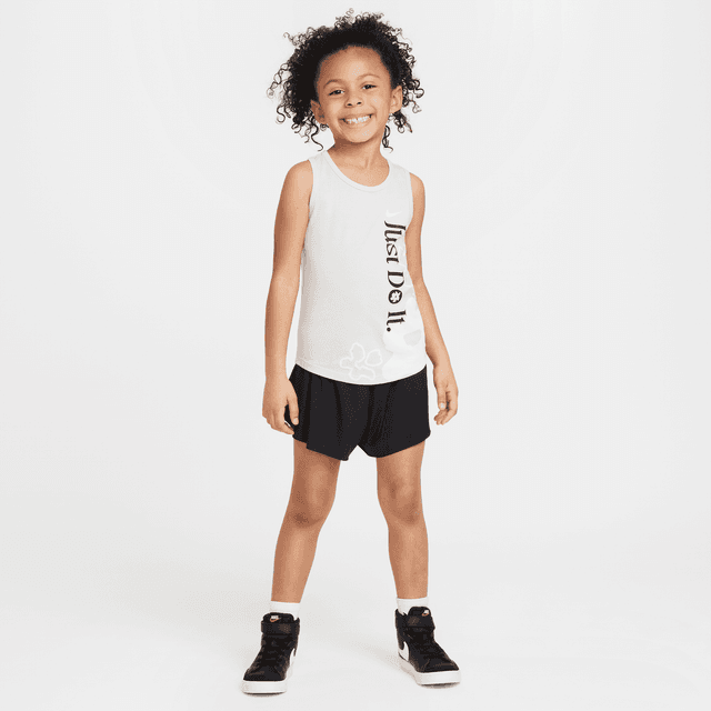Nike Dri-FIT Little Kids' Wild Flower 2-Piece Tank Top and Mesh Shorts Set in Black | 36M923-023