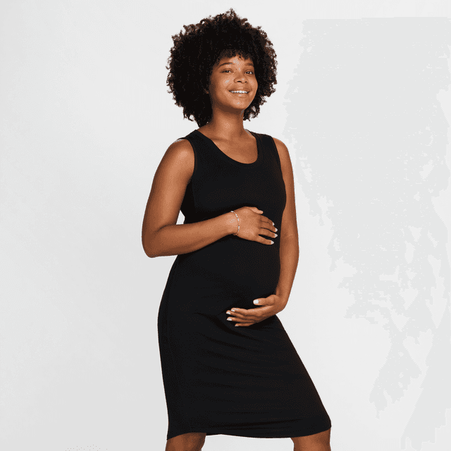 Nike Women's (M) Dri-FIT Slim-Fit Knit Dress (Maternity) in Black | FN2877-010