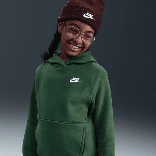 Nike Sportswear Club Fleece Big Kids' Pullover Hoodie in Green | FD3000-323