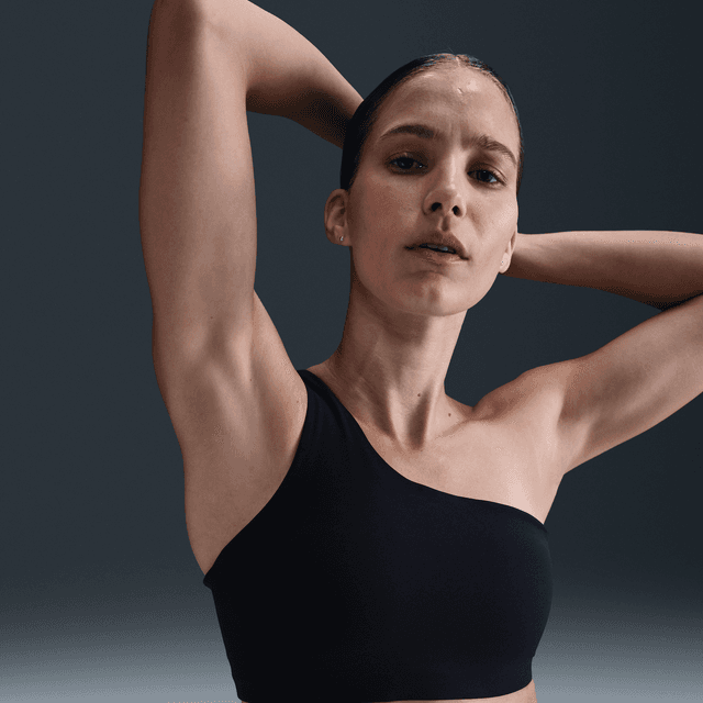 Nike Women's Zenvy Asymmetrical Light-Support Padded Sports Bra in Black | HQ9182-010