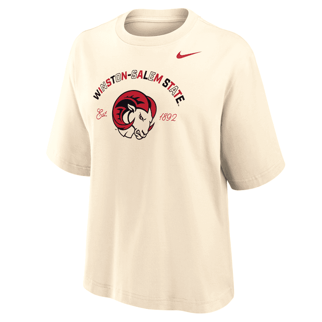 Nike Women's College (Winston-Salem State University) Boxy Cotton T-Shirt in Brown | ZW12573WISA25-NAT