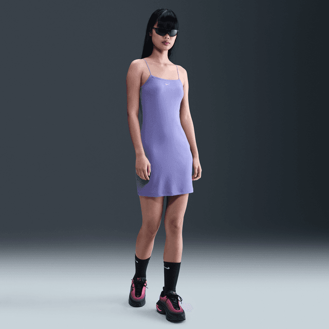 Women's Nike Sportswear Chill Knit Tight Mini-Rib Cami Dress in Purple | FN4157-527