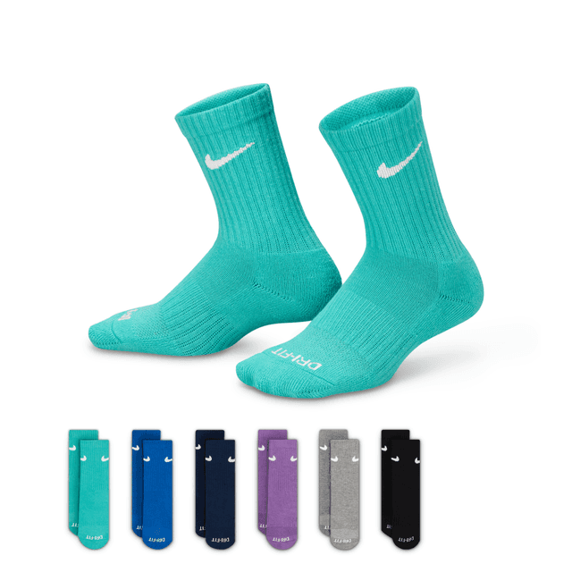 Nike Dri-FIT Performance Basics Little Kids' Crew Socks (6 Pairs) in Green | RN0019-EIG