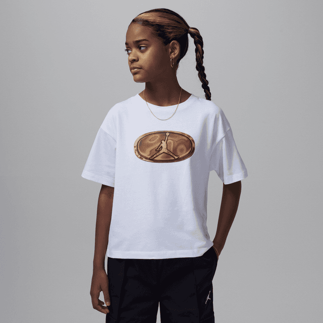 Jordan 1st Baby Blue Big Kids' T-Shirt in White | 45D550-001