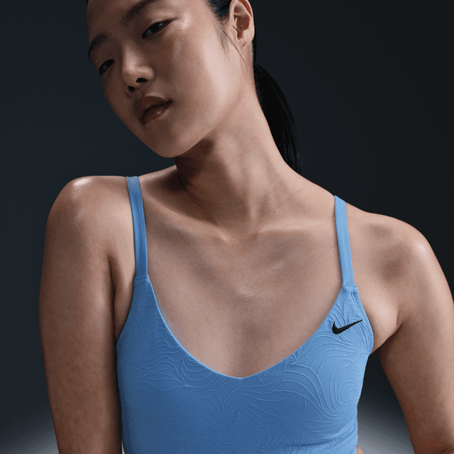 Nike Women's Swim Water Texture V-Neck Midkini in Blue | NESSF262-438