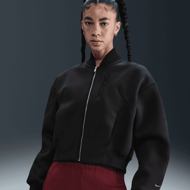 Women's Nike Sportswear Modern Fleece Oversize Destroyer Jacket in Black | IB2679-010