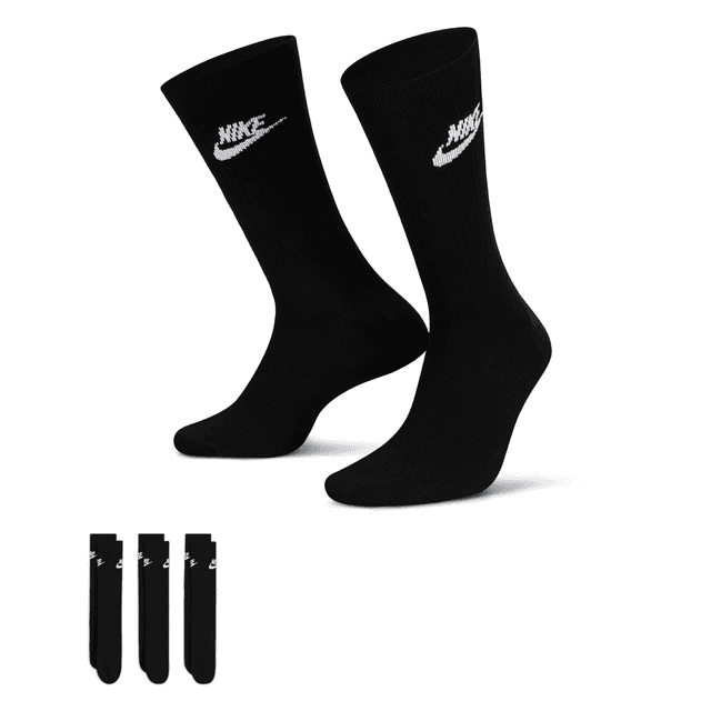 Unisex Nike Sportswear Everyday Essential Crew Socks (3 Pairs) in Black | DX5025-010