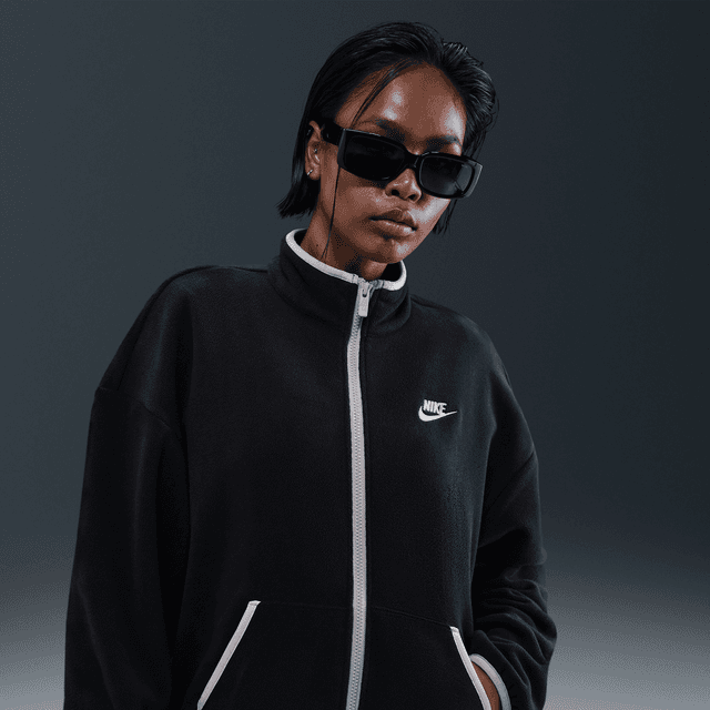 Women's Nike Sportswear Club Fleece Loose Cozy Track Jacket in Black | HV2730-010