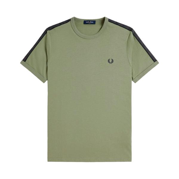 Fred Perry Camisetas y camisas Verde - Camiseta Ringer con cinta deportiva en contraste - M - Ref.