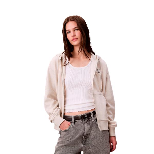 Calvin Klein Monogrammed Zip-Up Hoodie , Beige, Size - Ref.