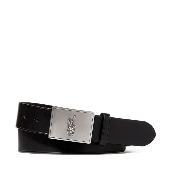 Ralph Lauren CINTO DE COURO COM PLACA DE PÔNEI - 42 Preto- Ref.