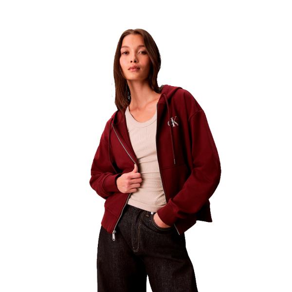Calvin Klein Monogrammed Zip-Up Hoodie , Garnet, Size - Ref.