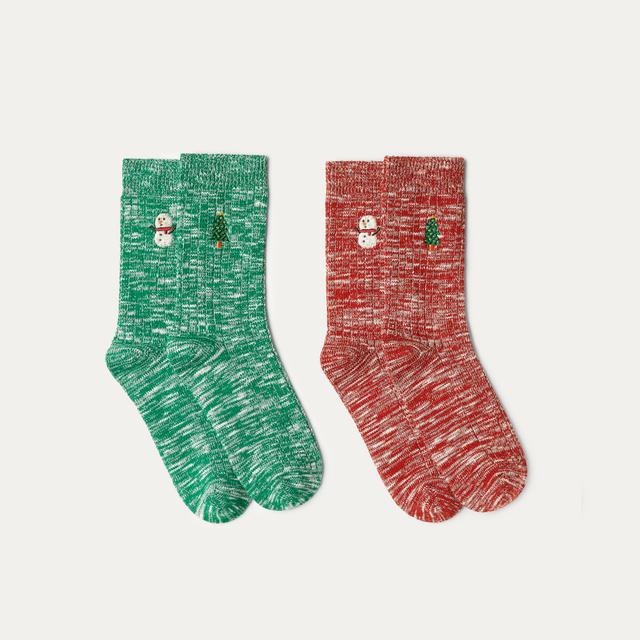 2 Pairs Holiday Socks - Snowman & Tree