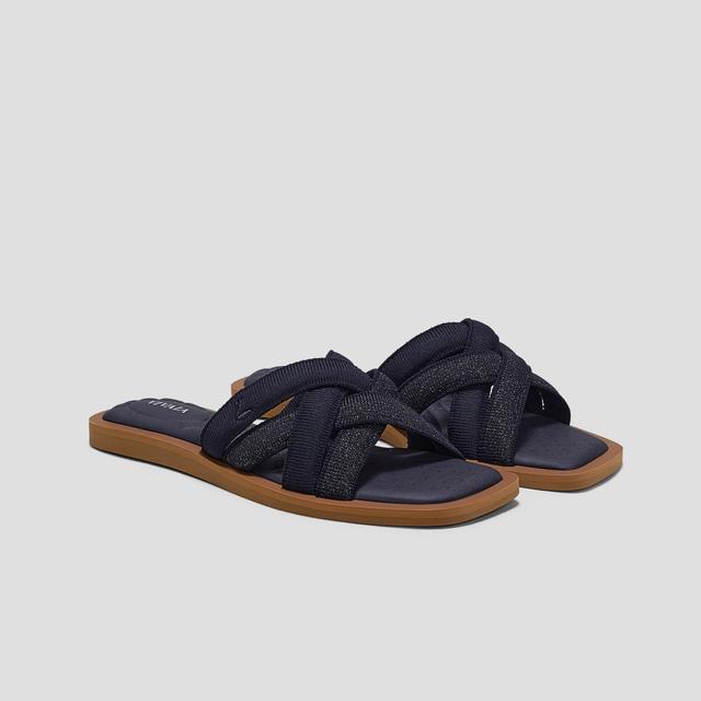 VIVAIA Pillow Top Slide Strappy Sandals (Mayara)|NAVY METALLIC|US 7