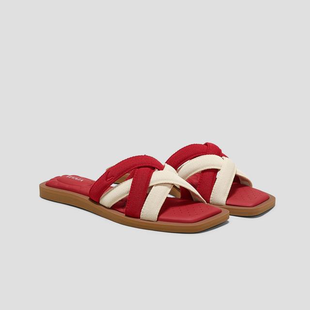 VIVAIA Pillow Top Slide Strappy Sandals (Mayara)|RUBY RED IVORY|EU 39