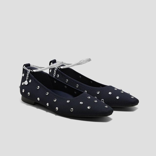 VIVAIA Mini Square-Toe Flats (Kathleen) + Anklets (Vanda)|NAVY RHINESTONE + SILVER|EU 37.5