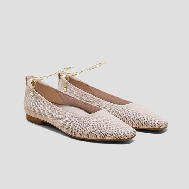 VIVAIA Mini Square-Toe Flats (Kathleen) + Anklets (Andressa)|BALLET BLUSH + SHINY GOLD|EU 41.5