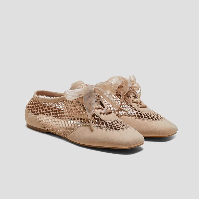 VIVAIA Square-Toe Lace-Up Sneakerina (Cristina)|TOAST TAN MESH|5.5-6