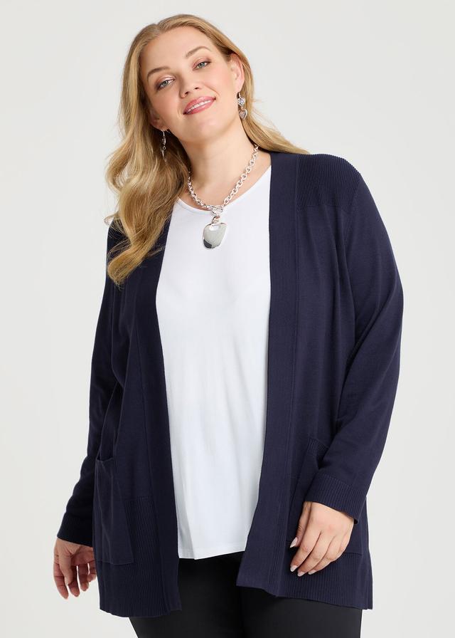 Taking Shape Natural Rib Detail Long Cardigan Size 18 in Dark Indigo - Plus Size Women's Cardigans