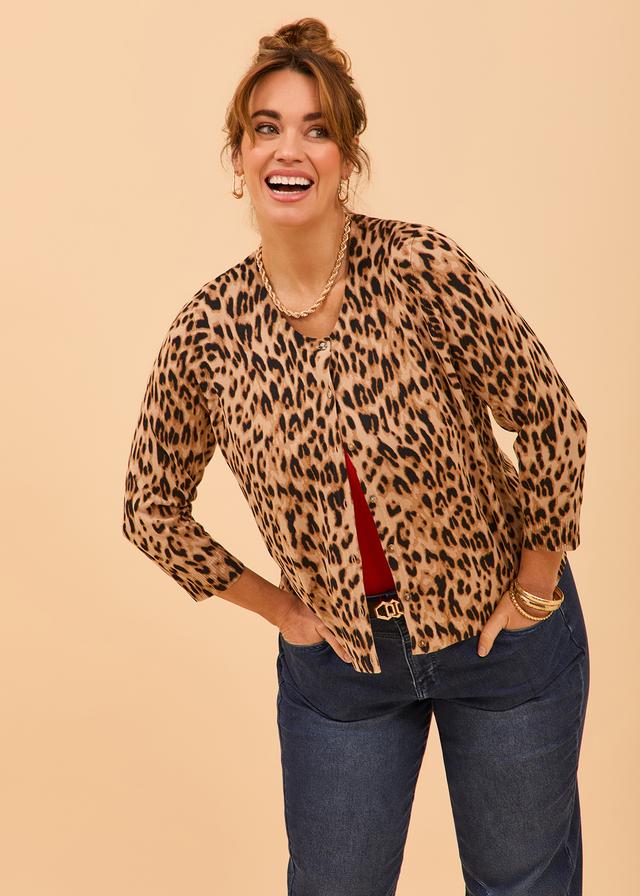 Taking Shape Leopard Print Natural Cardigan Size 18 in Leopard, Viscose - Plus Size Women's Cardigans