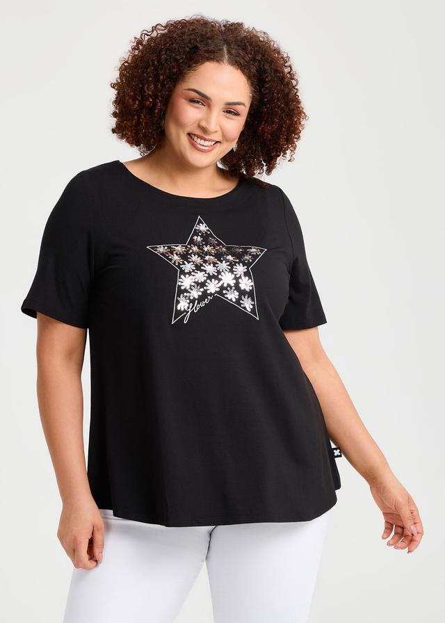 Taking Shape Natural Stars Align Top Size 14 in Black, Viscose - Plus Size Women's Tops & T Shirts