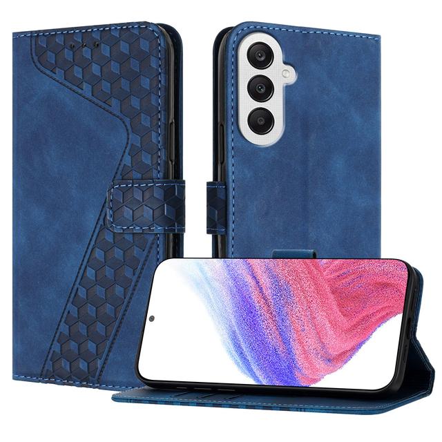 For Samsung Galaxy A25 5G (Global) (161.0 x 76.5 x 8.3mm) Leather Case 7-Shaped Pattern Wallet Stand Shockproof Phone Cover - Blue