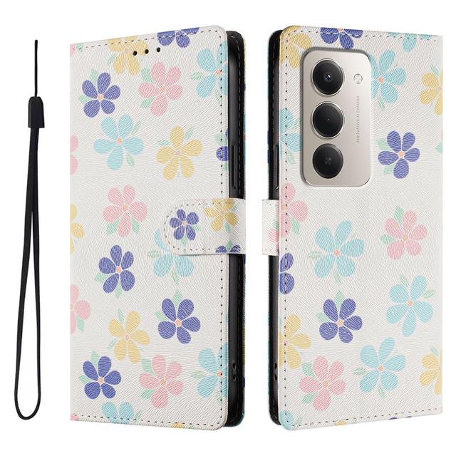 For Xiaomi Redmi 15 4G (EU) (171mm) / Xiaomi Redmi 15 5G (EU) (171mm) Case Pattern Print PU Leather Wallet Phone Cover with Wrist Strap - Colored Flowers