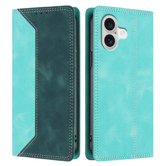 For iPhone 17 Leather Case Skin Touch Color Splicing RFID Blocking Wallet Stand Phone Cover - Green / Dark Green