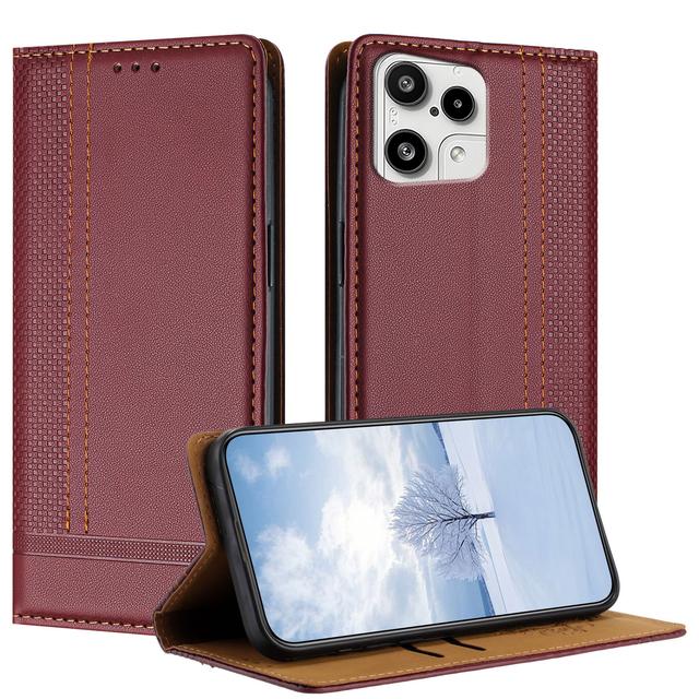 For Nothing Phone (3a) Lite 5G Case L-Shaped Grid Pattern Leather Stand Phone Cover with Card Slots - Wine Red