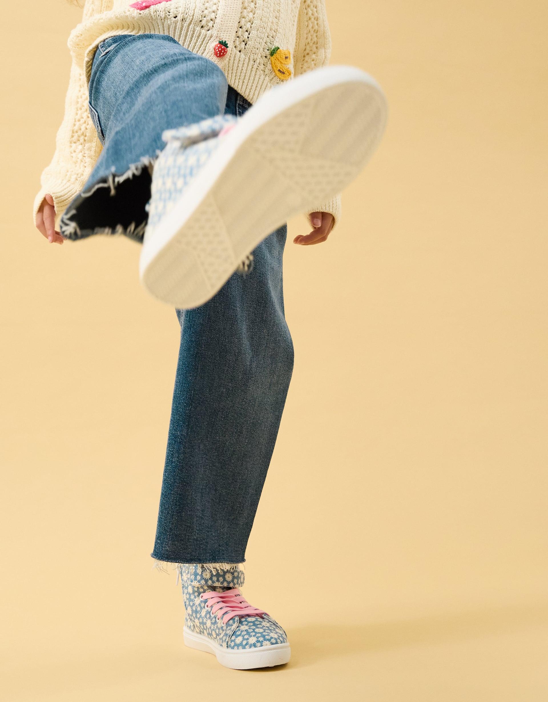 Floral Broderie High Top Trainers Blue, Size: 12 - Accessorize