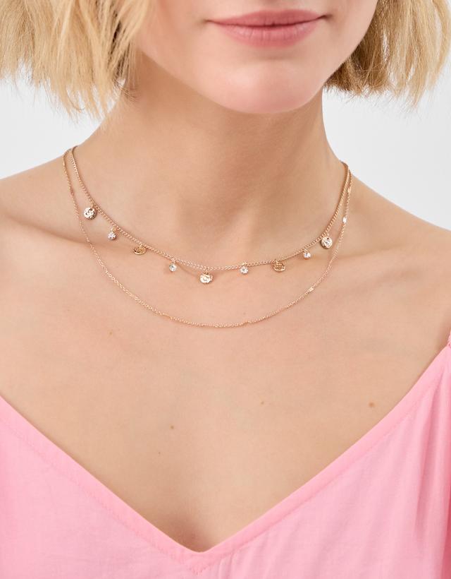 Gold Textured Disc Layered Necklace - Accessorize