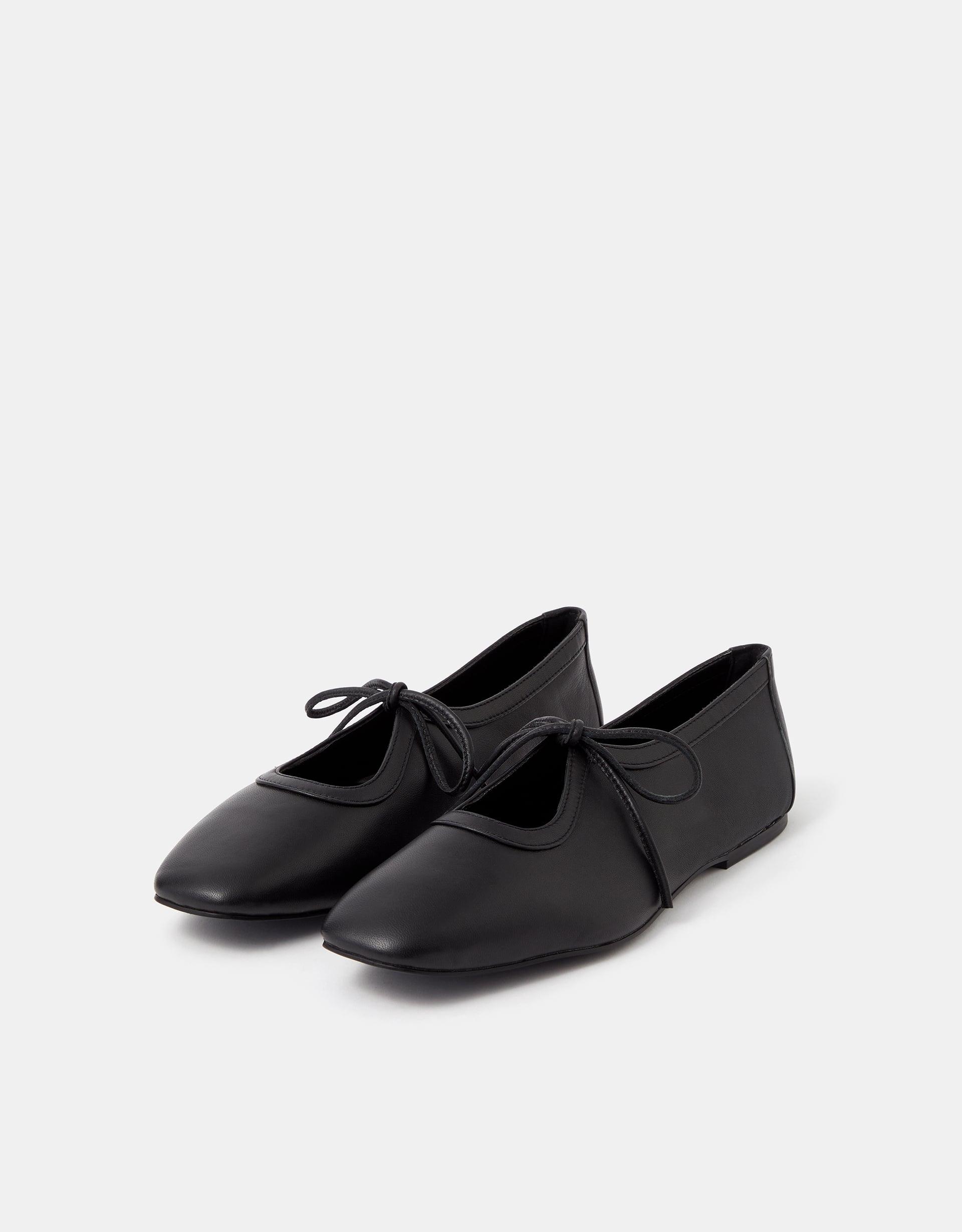 Tie Leather Ballet Flats Black, Size: 41 - Accessorize