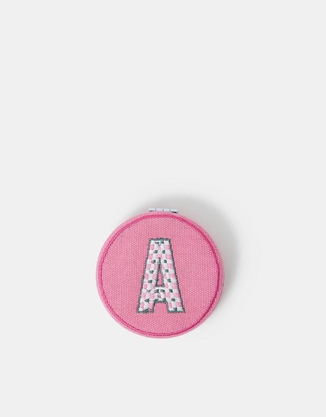 Initial Embroidered Compact Mirror Pink, Size: P - Accessorize