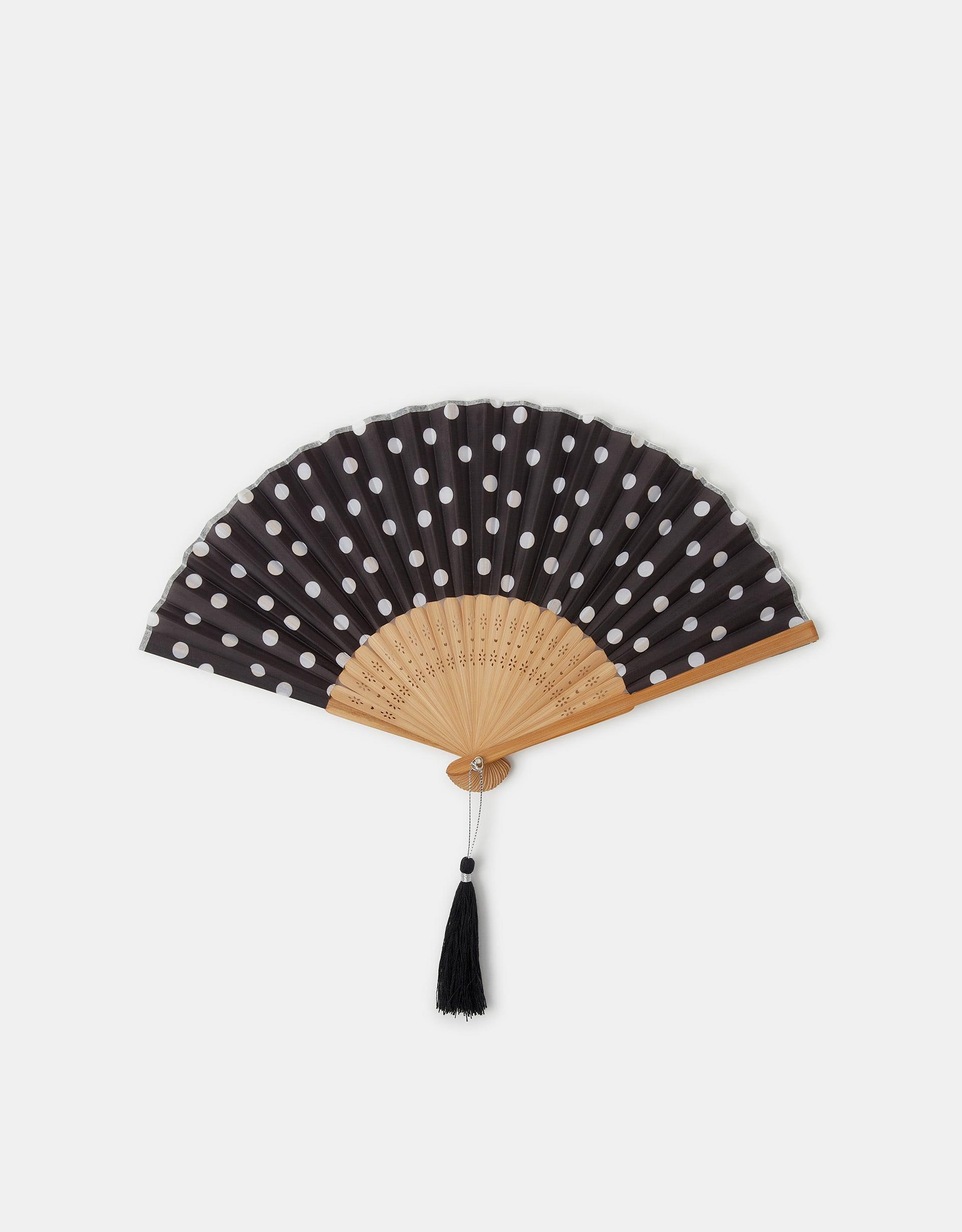 Black Polka Dot Print Foldable Fan - Accessorize