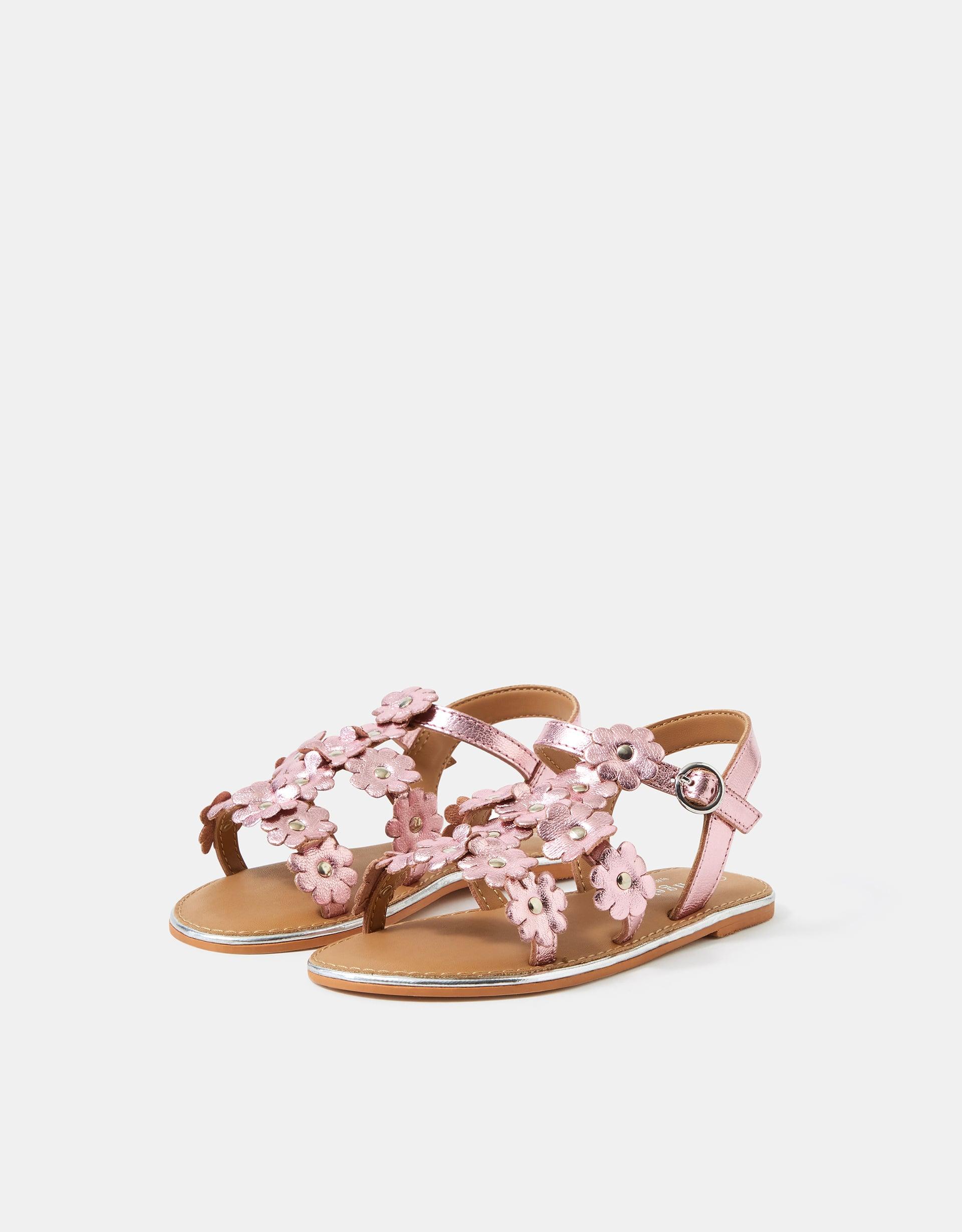 Metallic Flower Sandals Pink, Size: 7 - Accessorize
