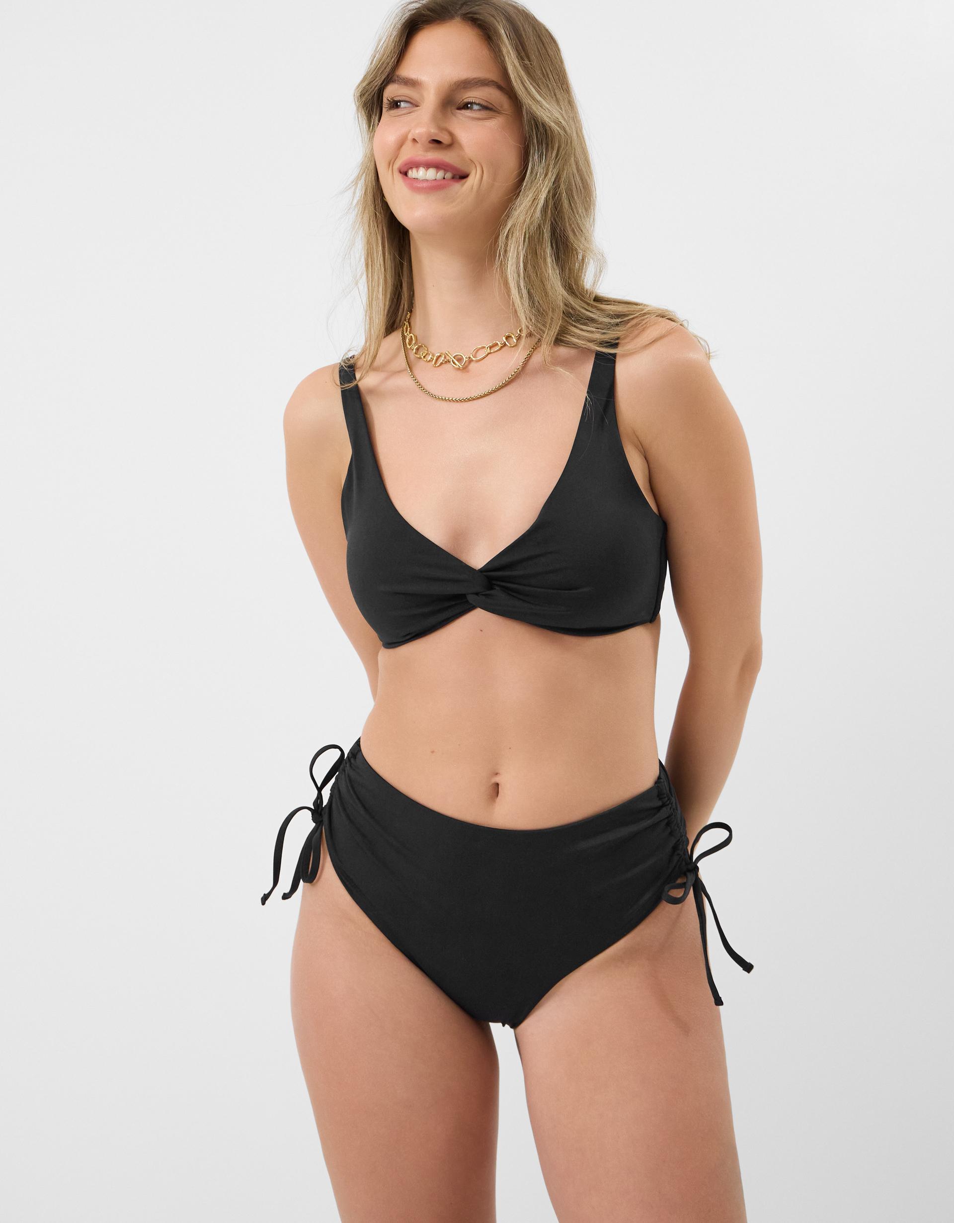 Tie High Waist Shaping Bikini Bottoms Black, Size: 6 - Accessorize