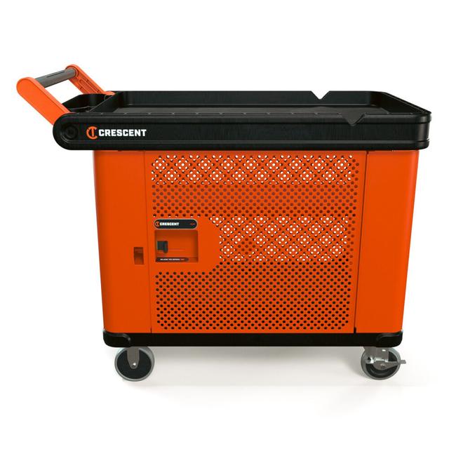 Crescent RAILWORKS 2 Shelf Industrial Utility Cart with 5 Inch Hard Casters and Mesh Single Door Lockable Storage - IUC2SCBM-1DMPLR