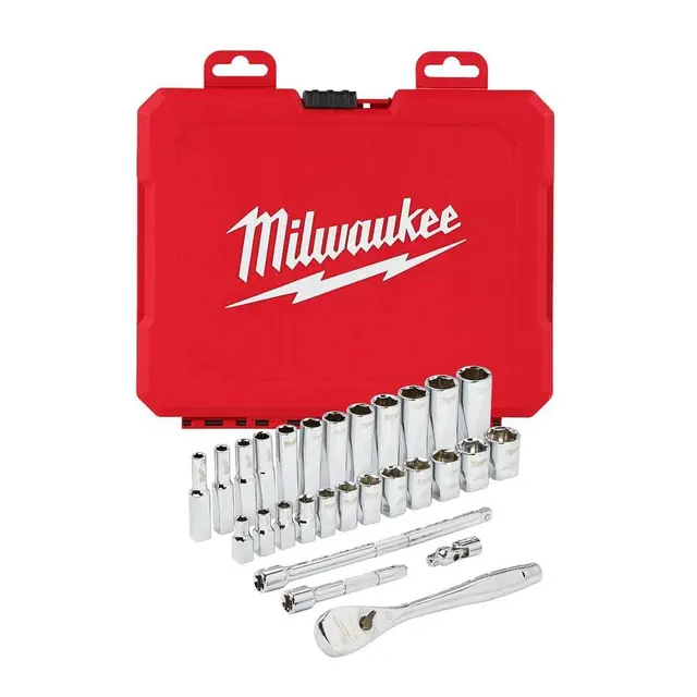 Milwaukee 1/4 in. Drive 28 pc. Ratchet & Socket Set - Metric - 48-22-9504