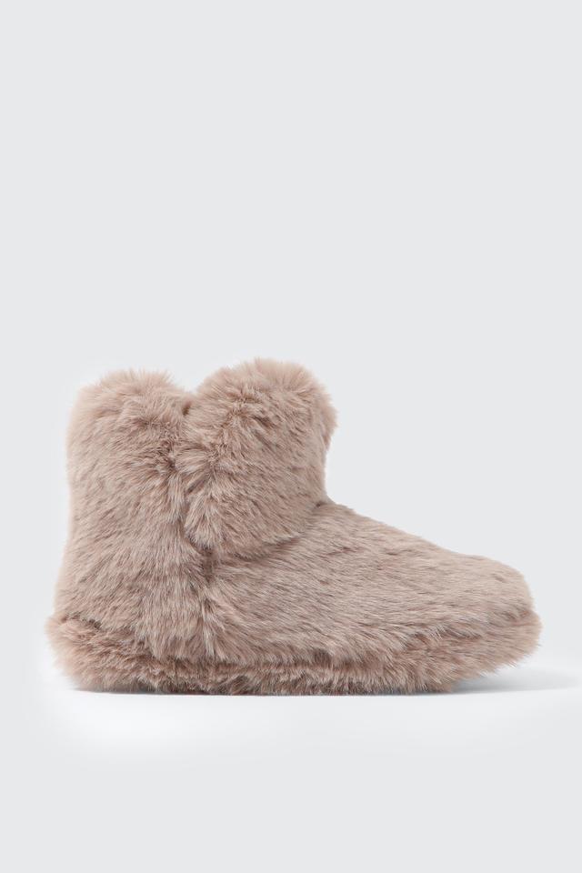 Ardene Faux Fur Bootie Slippers in Beige | Size 5.5 | Eco-Conscious