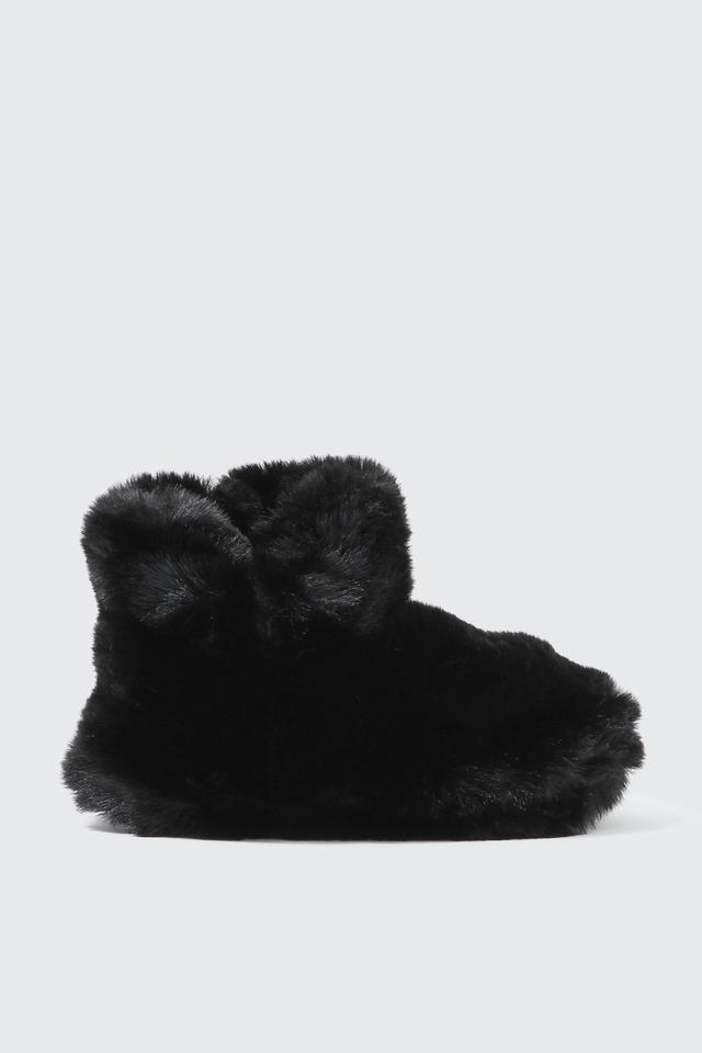 Ardene Faux Fur Bootie Slippers in Black | Size 9.5 | Eco-Conscious