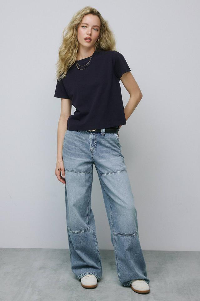 Ardene Wide Leg Slouchy Carpenter Jeans in Medium Blue | Size 3 | 100% Cotton