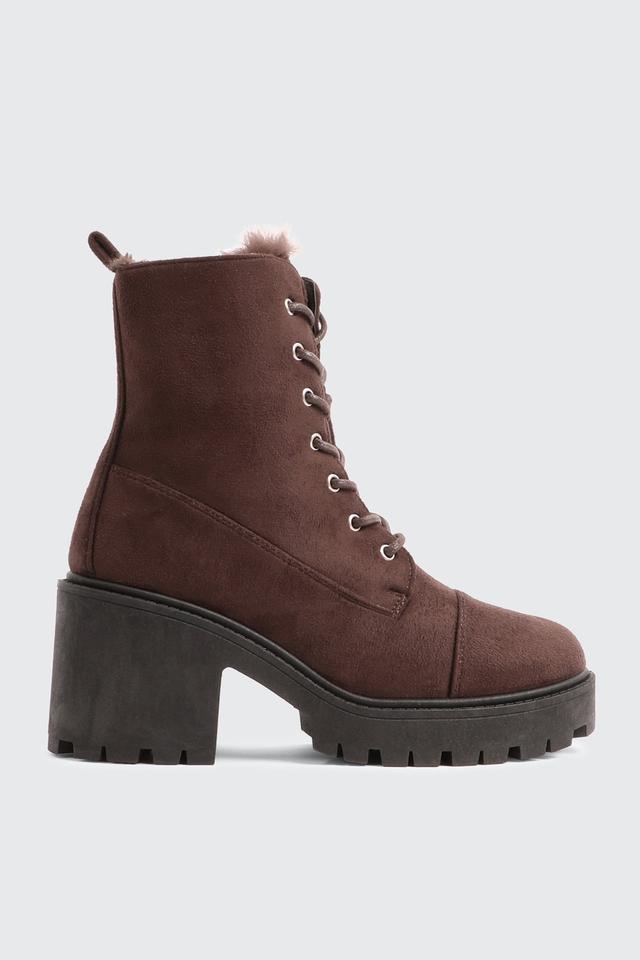 Ardene Faux Fur Lined Lace Up Boots in Brown | Size 9 | Faux Suede