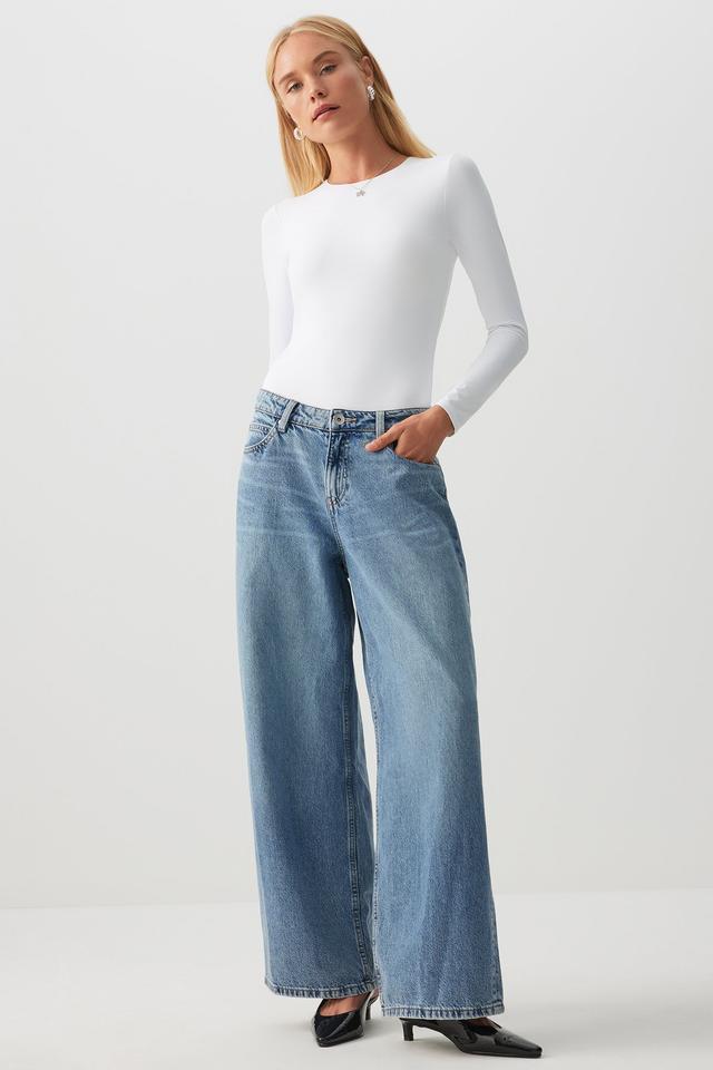 Ardene Contour Long Sleeve Bodysuit in White | Size Medium | Nylon/Elastane