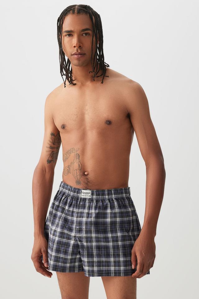 Ardene Man Plaid Poplin Boxer For Men in Dark Blue | Size Large | Cotton/Elastane