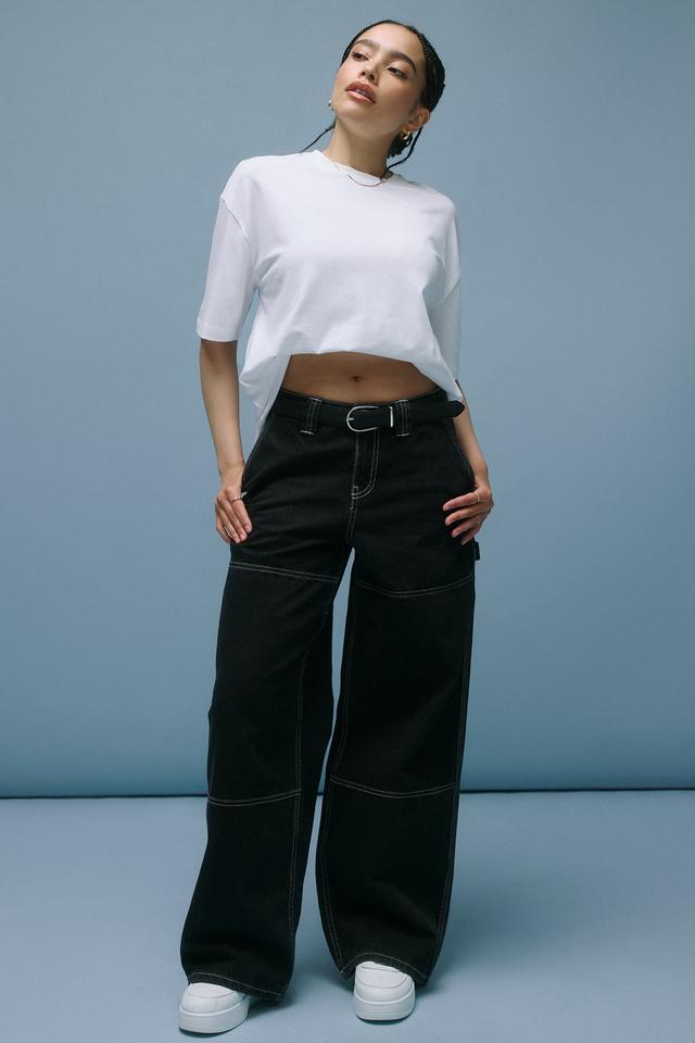 Ardene Wide Leg Slouchy Carpenter Jeans in Black | Size 0 | 100% Cotton