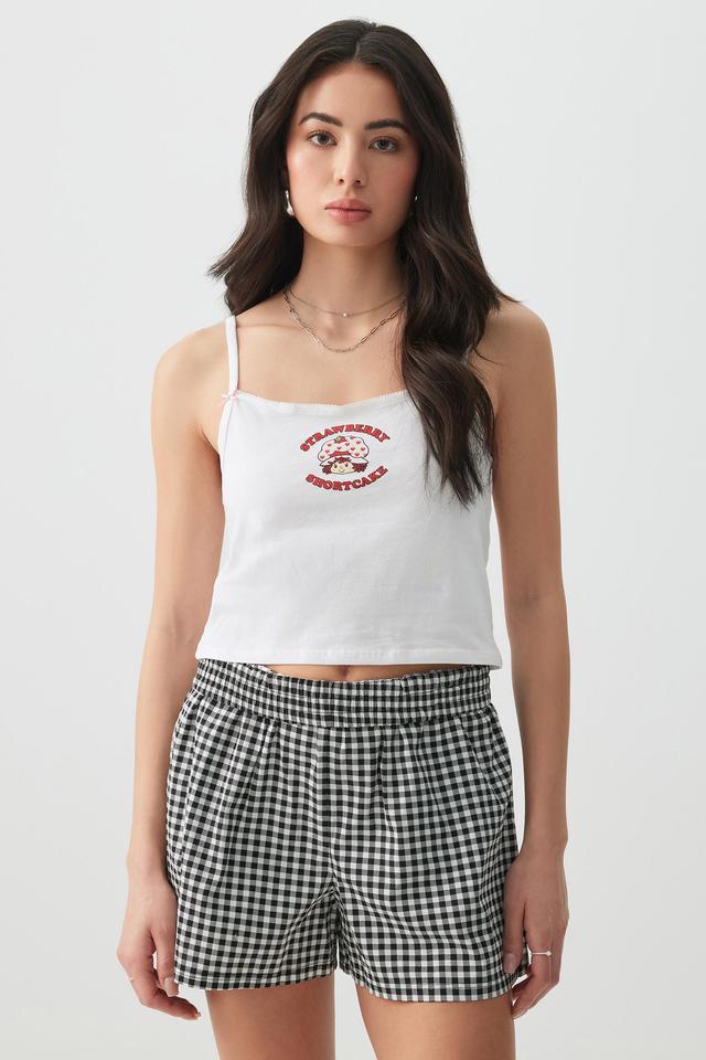 Ardene Strawberry Shortcake Tank Top with Bows in White | Size XL | Spandex/Cotton