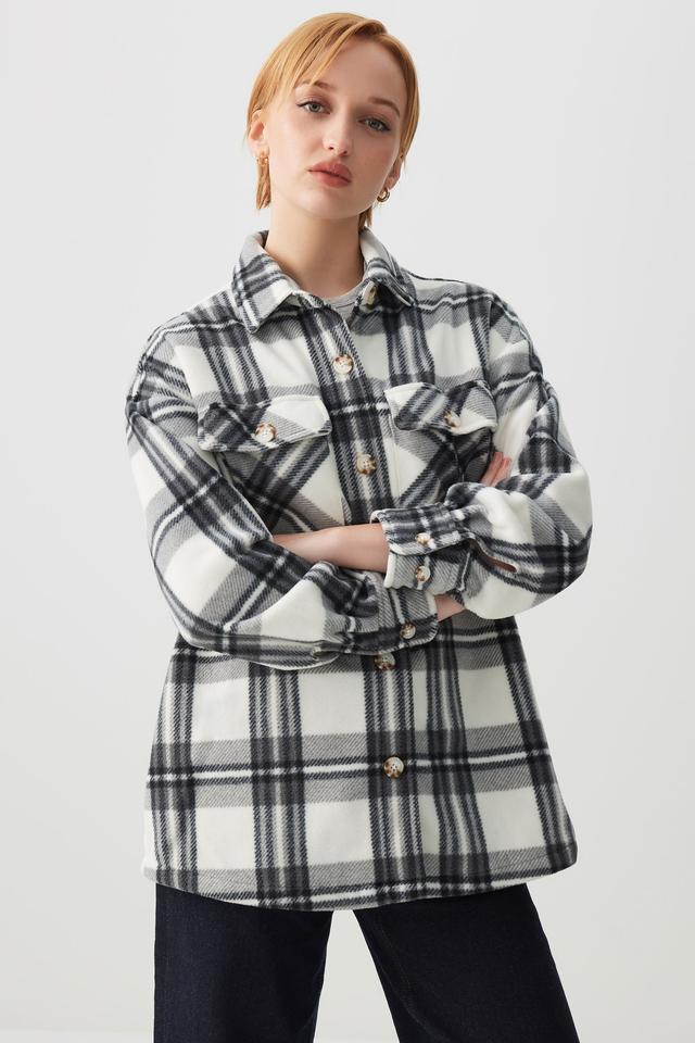Ardene Plaid Polar Fleece Shirt in Black | Size Small | Polyester | Eco-Conscious