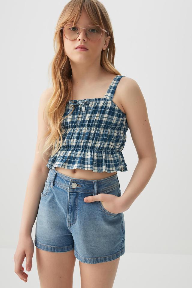 Ardene Kids Denim Shorts in Medium Blue | Size 7 | Spandex/Cotton