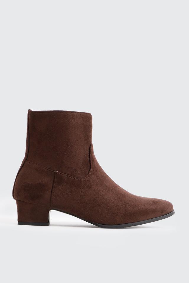 Ardene Elongated Square Toe Booties in Brown | Size 10 | Faux Leather/Faux Suede